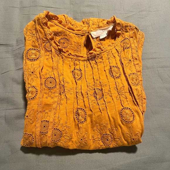 Anthropologie Forever That Girl Orange Ruffled Flutter Sleeve Blouse - Picture 2 of 3